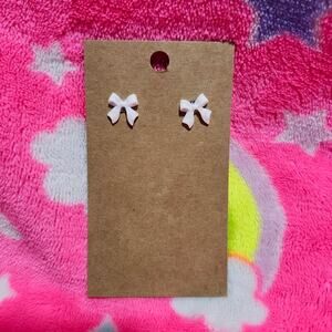 Small White Bow Silver Stud Earrings